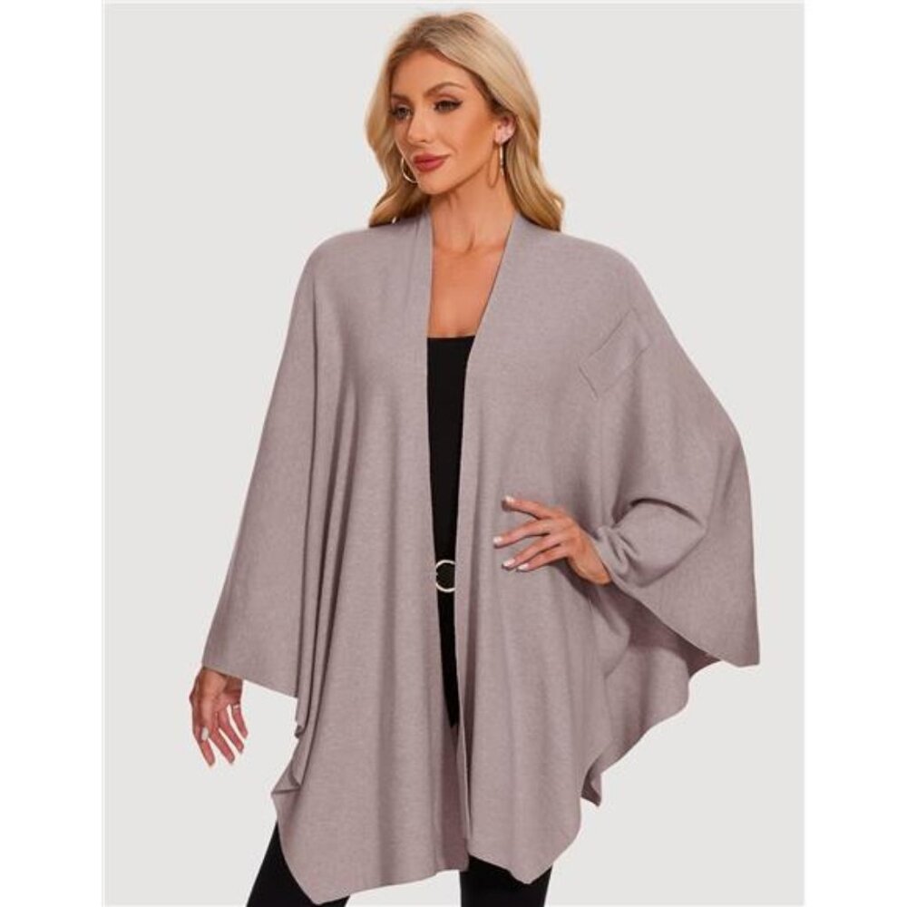 Womens knitted poncho wrap soft warm cross front shawl cape lightweight travel - Picture 2 of 7